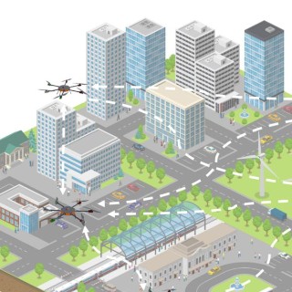 Vector isometric city or town block with building construction site and bus terminal. Buildings, houses, homes and offices. People and transport on the streets. 