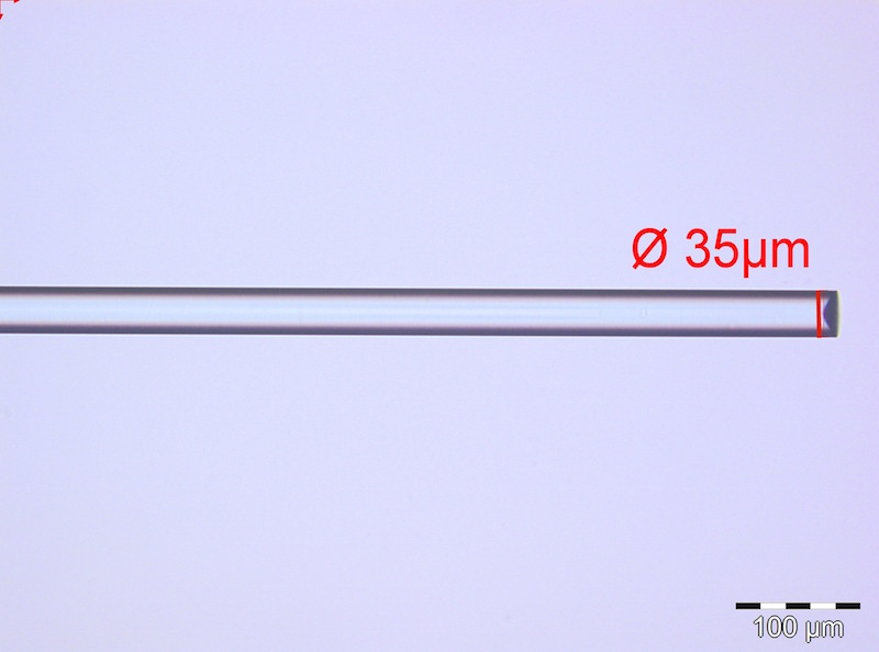 Etched SMF-28 fiber using molten salts. Etch rate of 0.25 µm/min