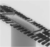 X-Ray / CT image of an ultrathin flip chip-in-flex stack with 4 IC levels, 170 µm thickness in total, realized with ACA technology