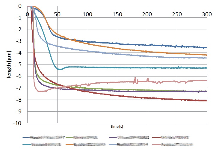 different adhesives, different shrinkages characteristics (layer thickness 100µm)