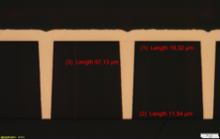 Section through a glass interposer Section through a glass interposer