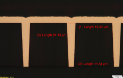 Section through a glass interposer